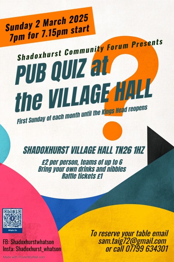 Shadoxhurst Pub Quiz at the Village Hall