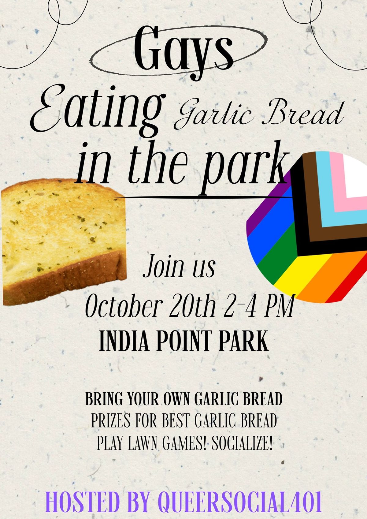 Gays eating Garlic Bread in the Park hosted by QueerSocial401