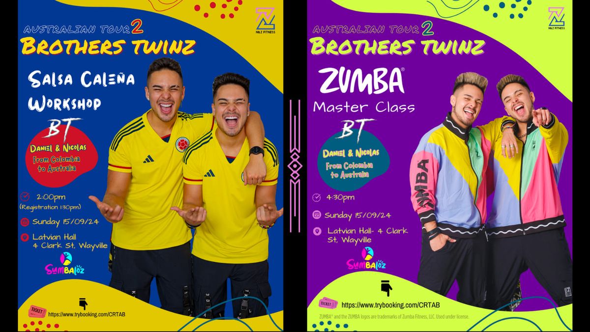 Brother Twinz in Adelaide: Salsa Cale\u00f1a Workshop 2pm & Zumba Master Class 4:30pm