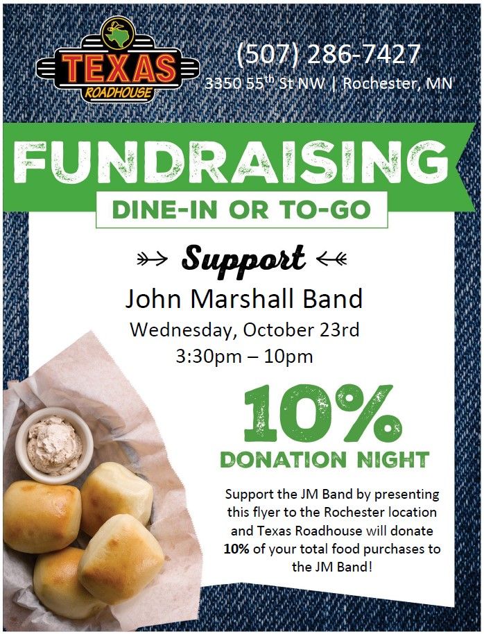 Save the date! JM Band Fundraiser Night at Texas Roadhouse 