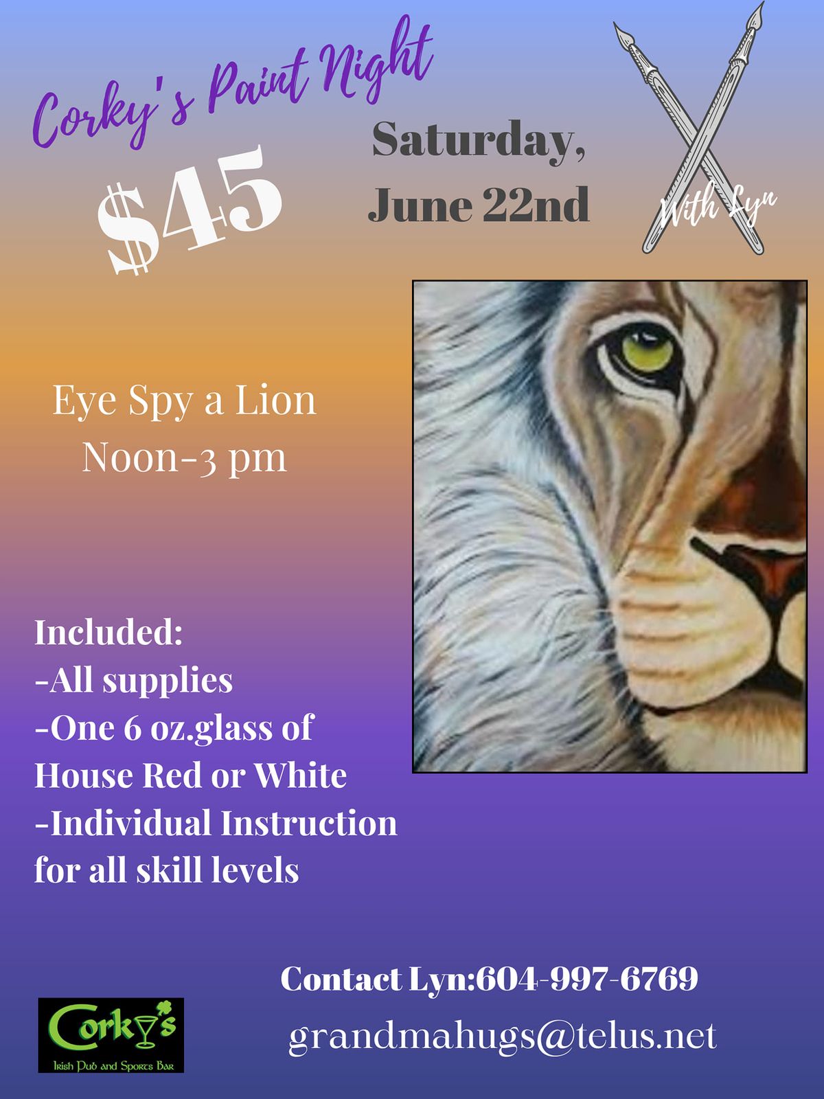 Eye Spy Lion Acrylic paint event 