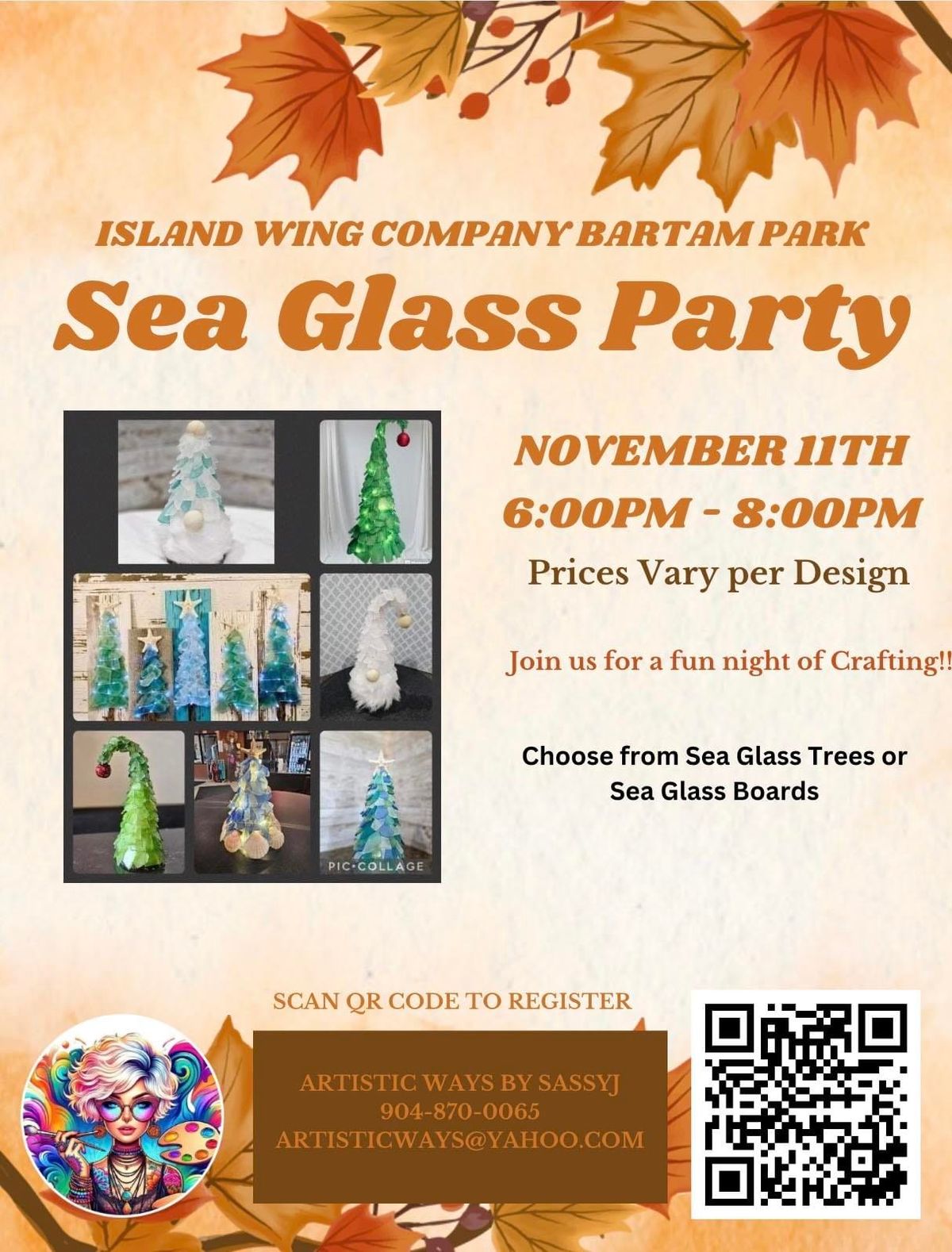 Island Wing Company, Nov. 11th,  Sea Glass Boards & Trees