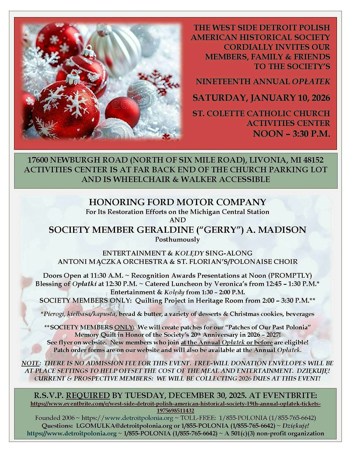 West Side Detroit Polish American Historical Society 19th Annual Oplatek