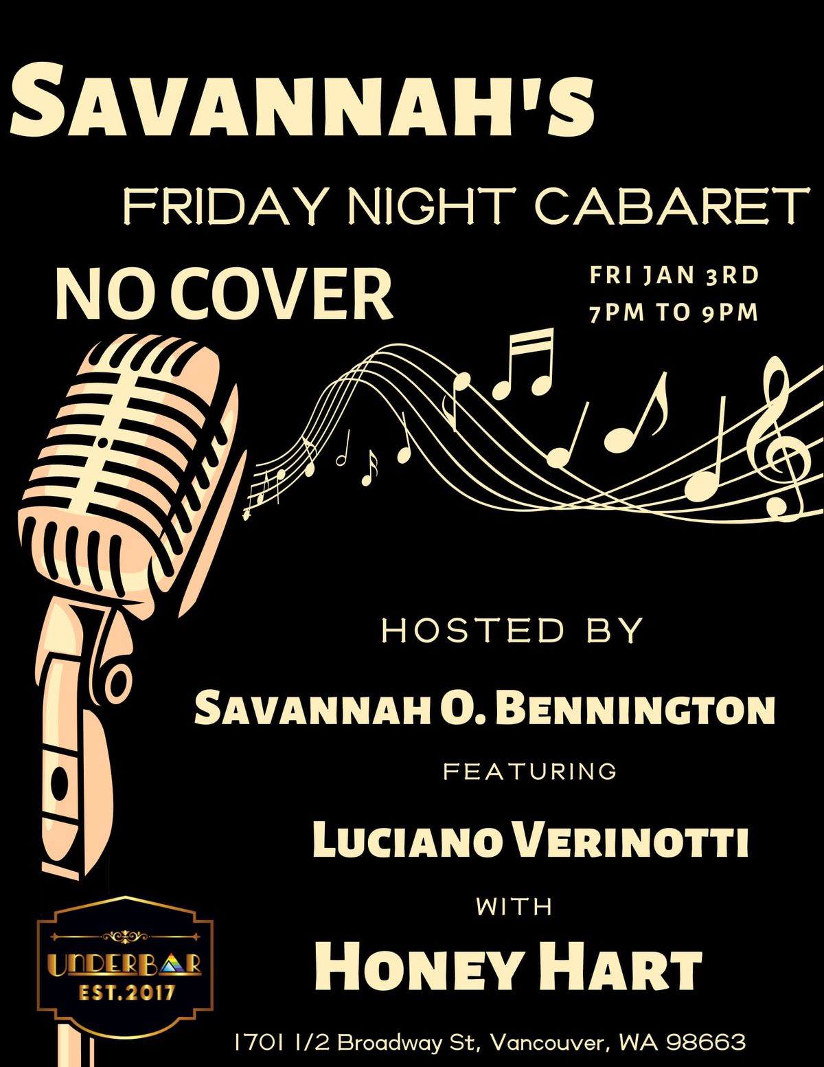 Savannah's Friday Night Cabaret At UnderBar Jan 2025