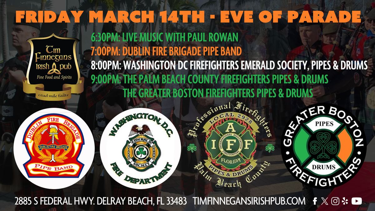 Tim Finnegans is proud to welcome Pipes & Drums from Dublin, Boston, Washington DC & Palm Beach