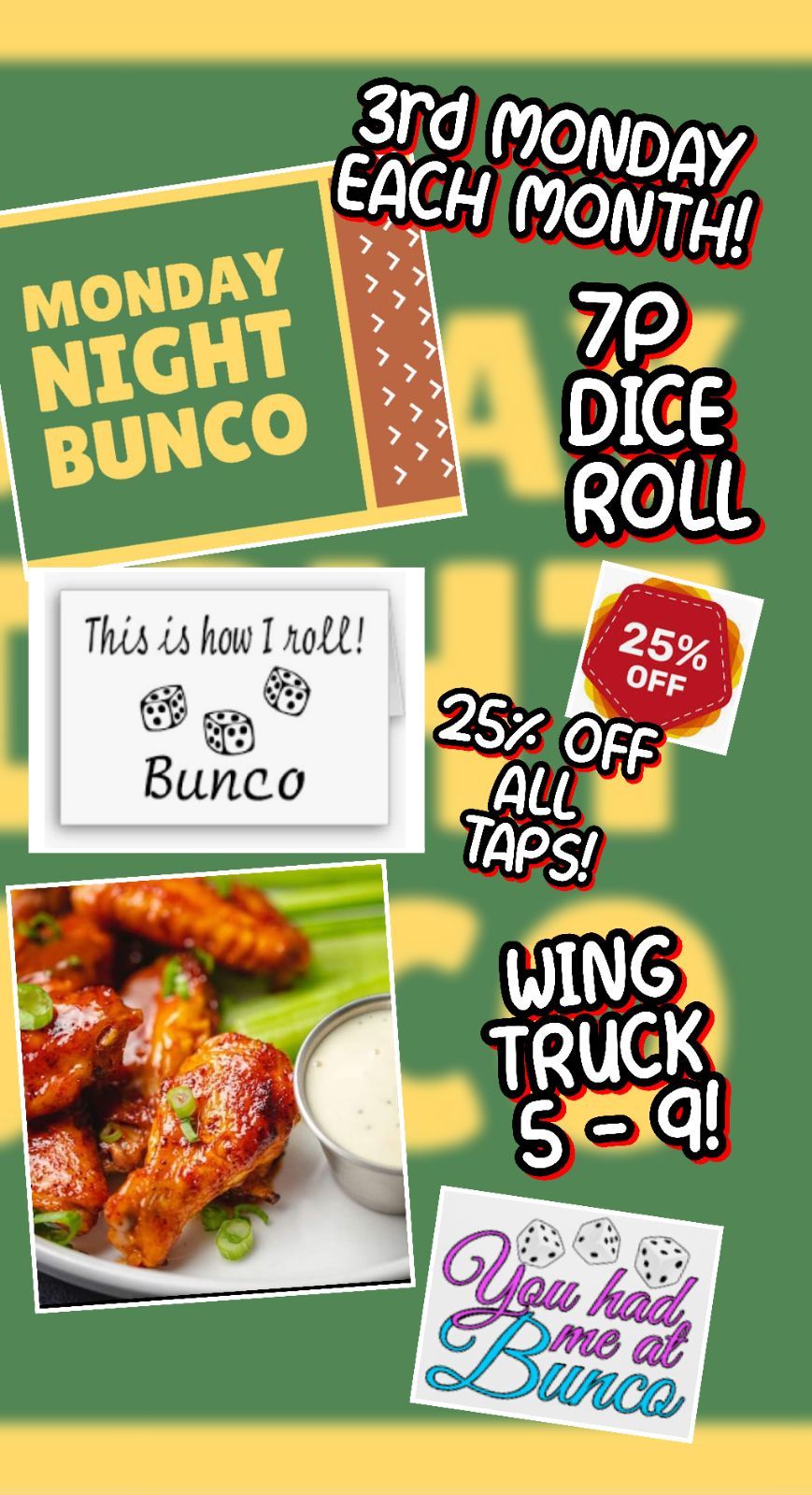 \u2665 ~ BUNCO + WING NIGHT + 25% OFF ALL TAPS ~ \u2665