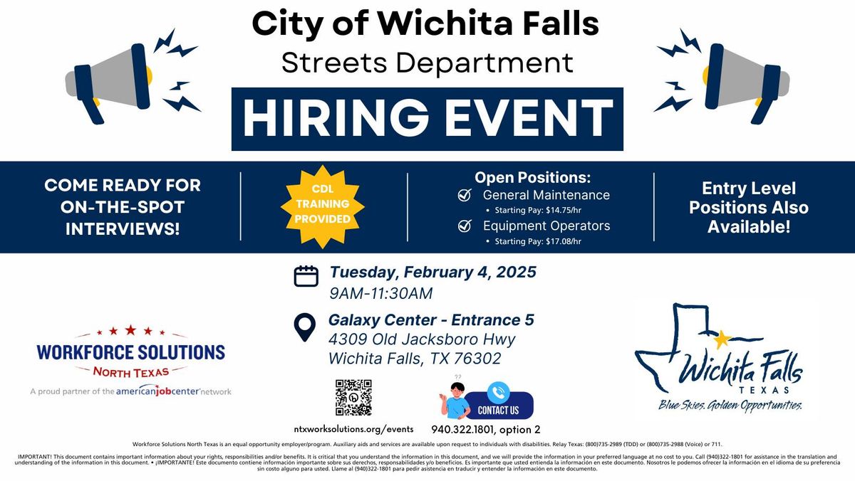 HIRING EVENT: City of Wichita Falls Streets Department