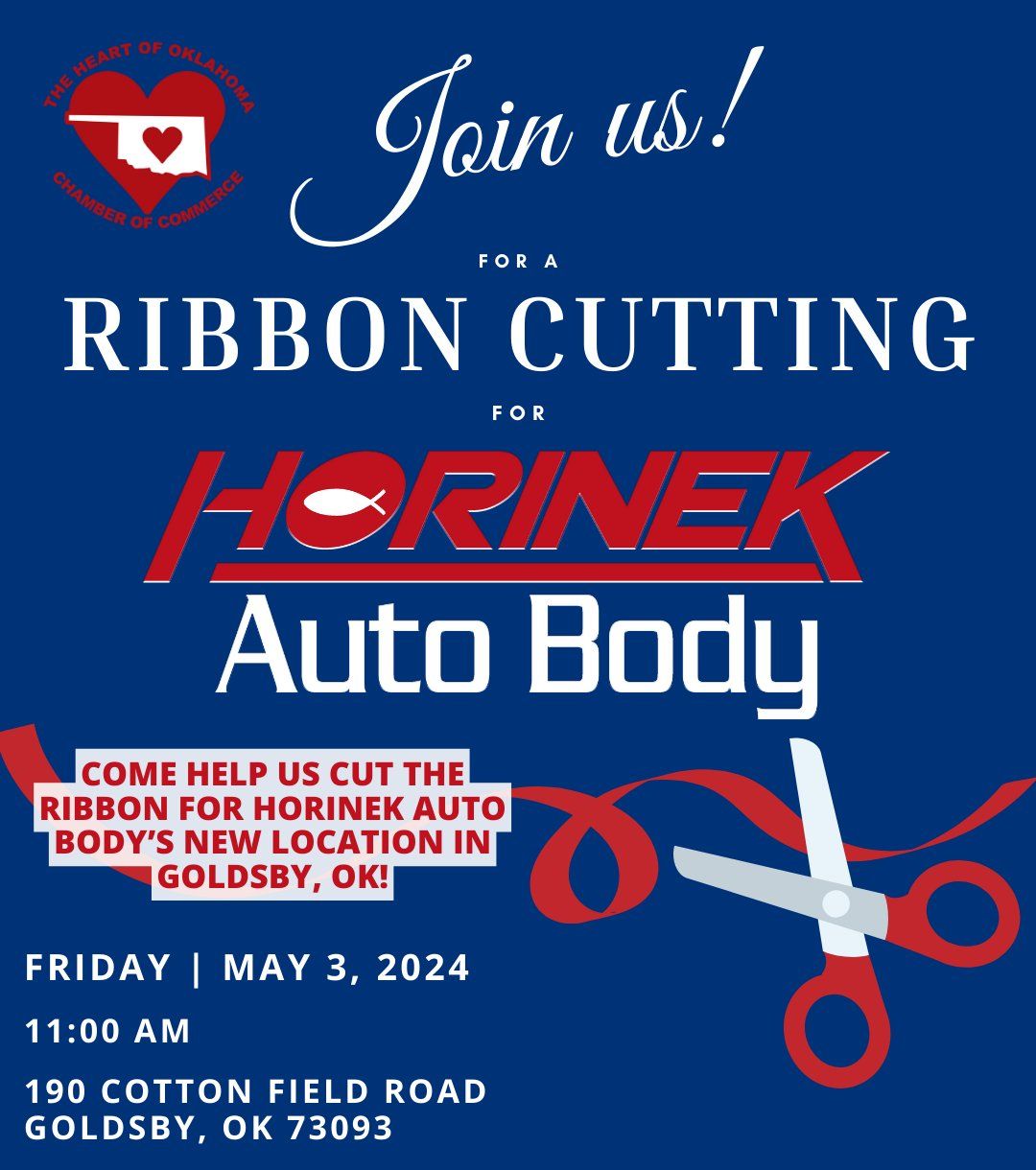 Chamber Ribbon Cutting for Horinek Auto Body's New Location in Goldsby