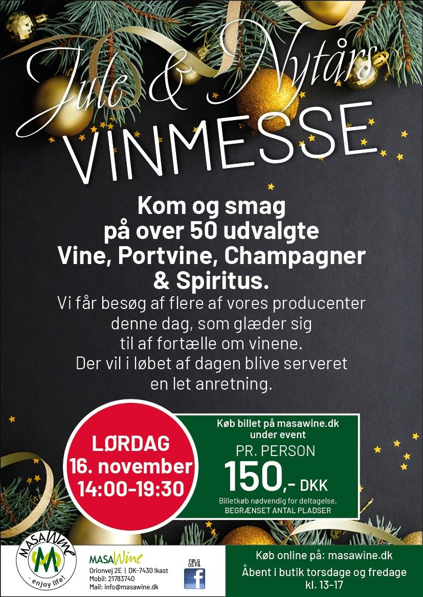 Jule & Nyt\u00e5rs Vinmesse l\u00f8rdag d. 16 november kl. 14:00 -19:30