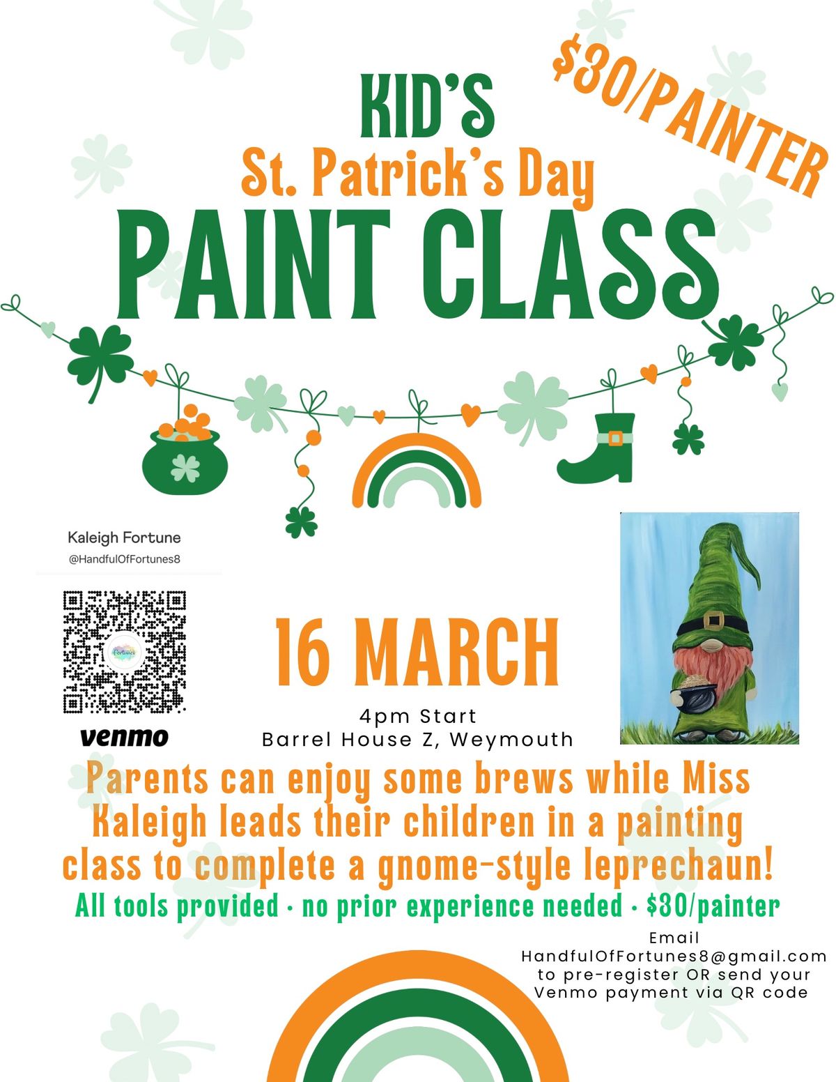 St Paddy\u2019s Day Kid\u2019s Paint Class