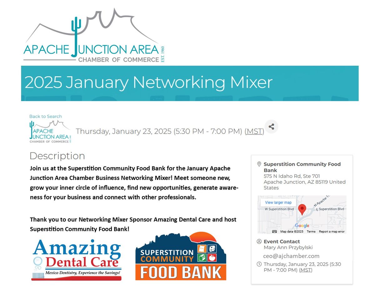 Apache Junction Area Chamber of Commerce  January 2025 Business Networking Mixer