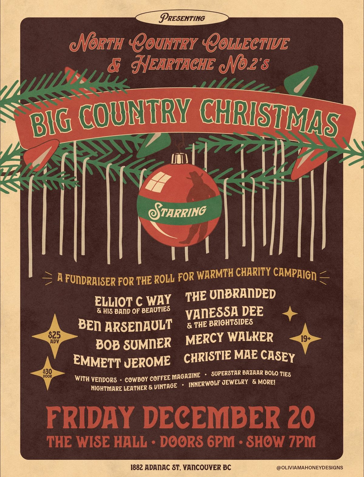 NORTH COUNTRY COLLECTIVE & HEARTACHE NO.2\u2019S BIG COUNTRY CHRISTMAS - FRI DEC 20TH @ WISE HALL