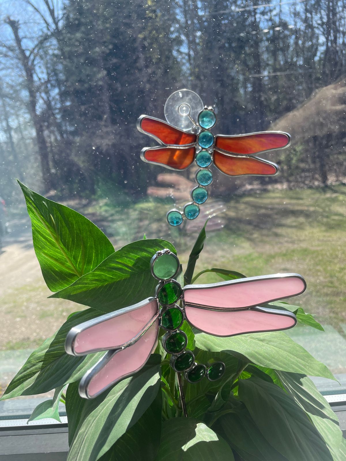 Stained Glass Dragonfly Plant Stake or Suncatcher @ Beeyond Treasures