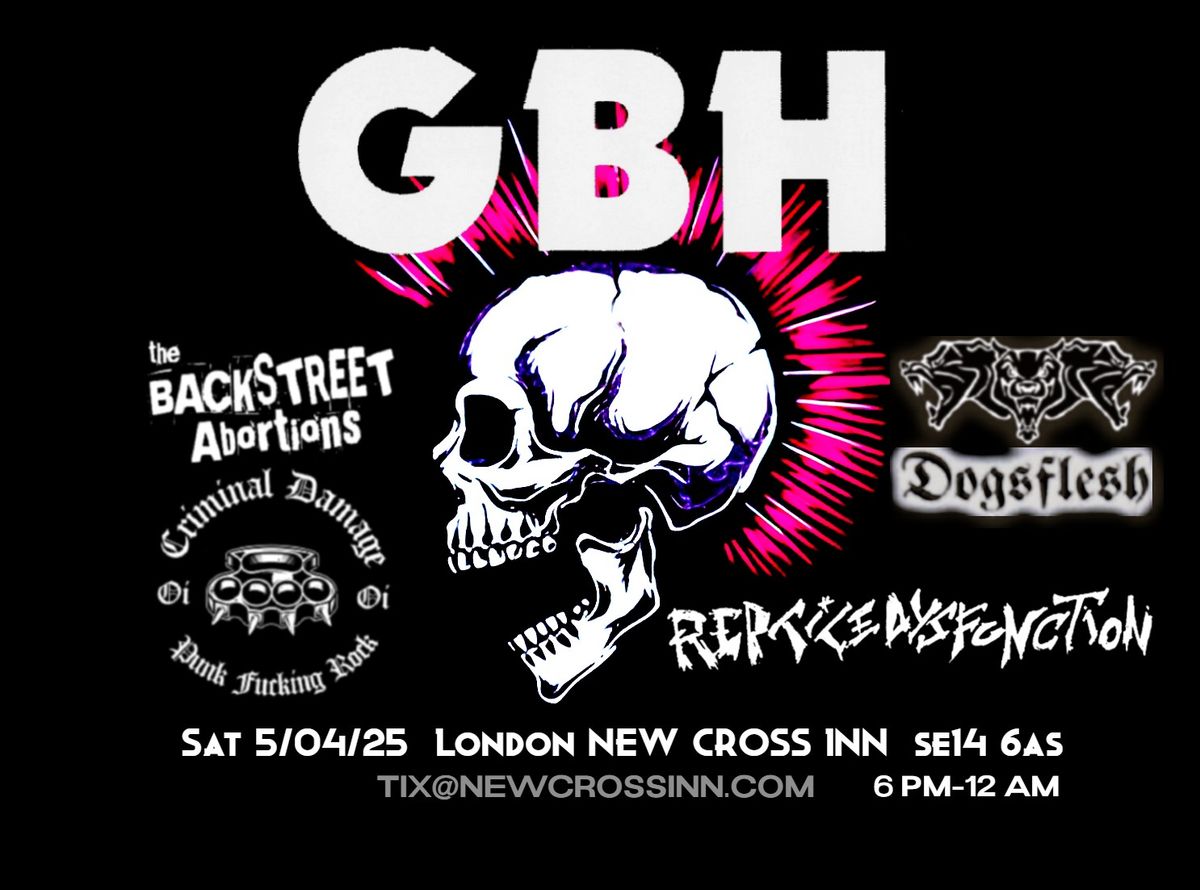 GBH \/ Criminal Damage \/ Dogsflesh \/ The Backstreet Abortions \/ Reptile Dysfunction.