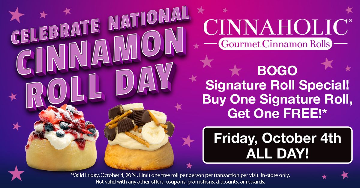 Celebrate National Cinnamon Roll Day! BOGO at Cinnaholic!