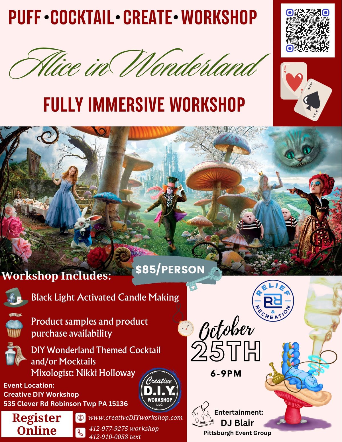 Puff Create & Sip Alice In Wonderland Workshop