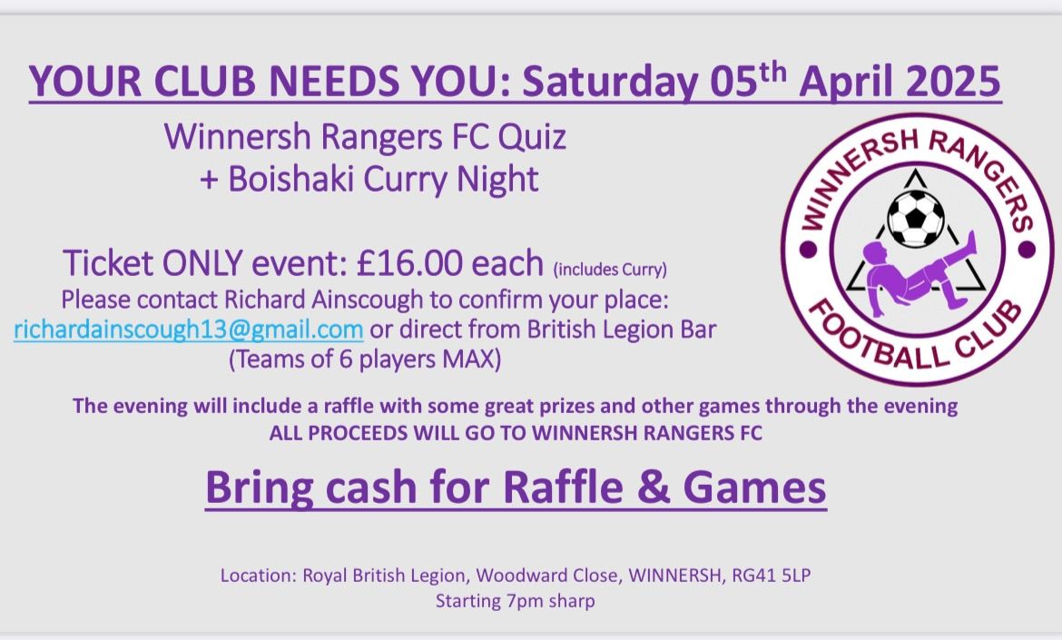 Winnersh Ranger FC Quiz and Curry Night