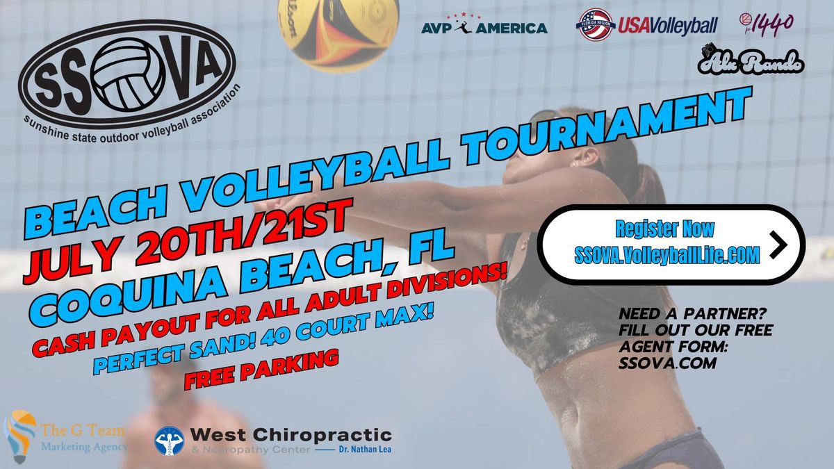 SSOVA's Cash Payout July 20th & 21st Coquina Beach Volleyball Tournament