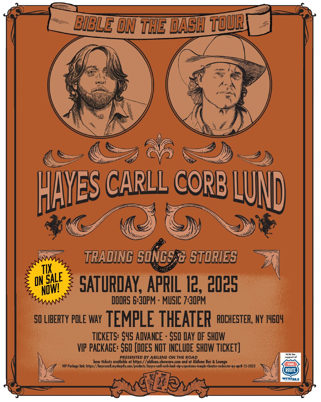 Abilene on the Road presents..An Evening with Hayes Carll and Corb Lund- Temple Theater