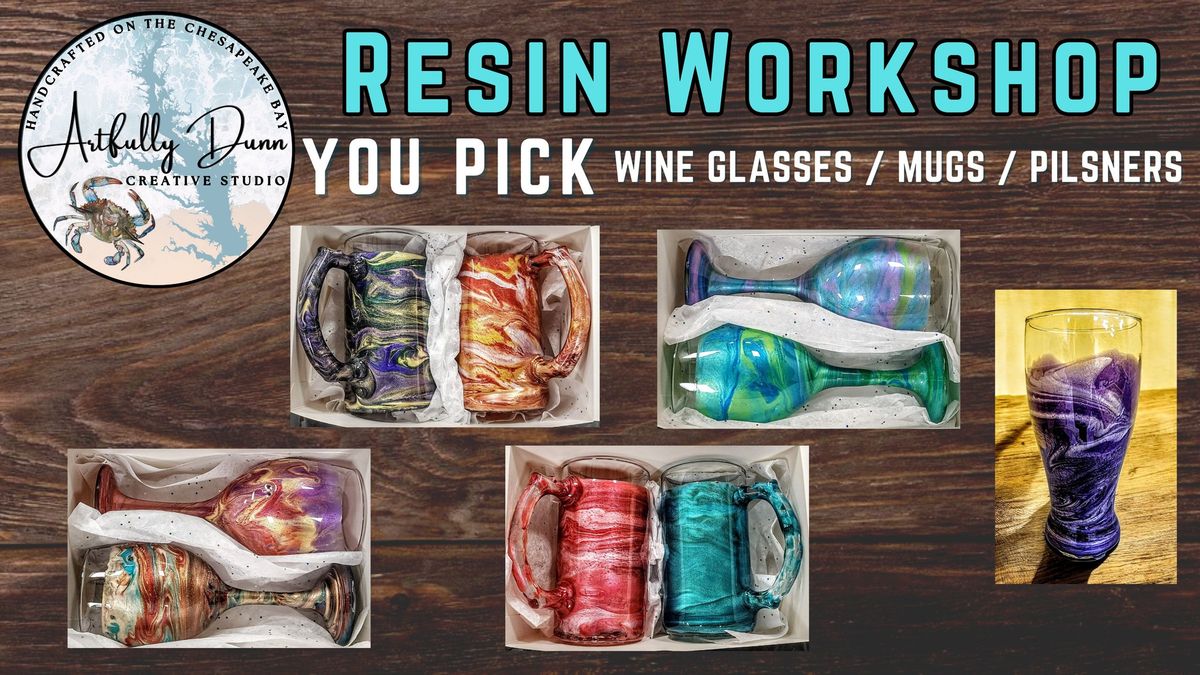 Workshop - Resin Mica Swirl - Glassware You Choose - Nook of Knots, Etc., Havre de Grace, MD