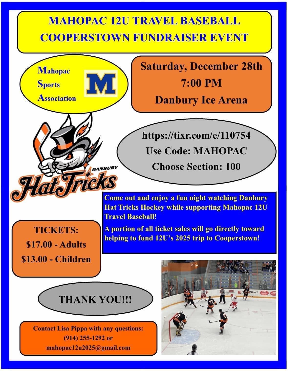 MSA 12U baseball fundraiser- hockey game