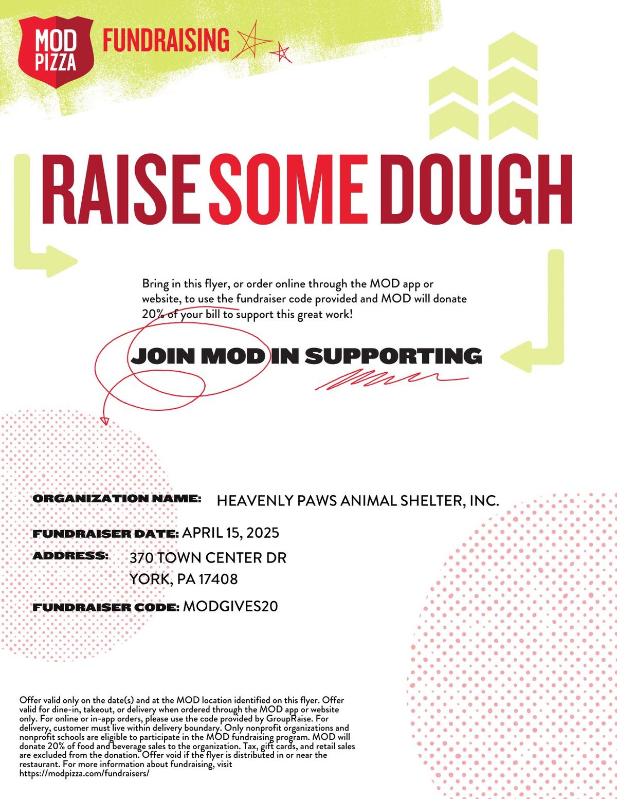 Heavenly Paws MOD Pizza Fundraiser Day