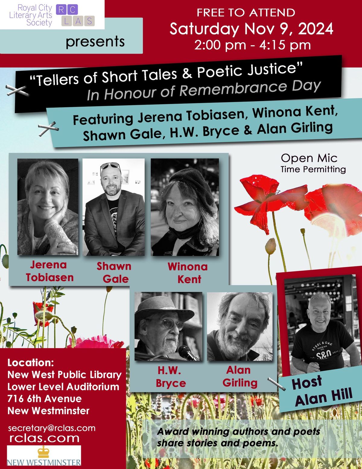 RCLAS present Tellers of Short Tales and Poetic Justice: In Honour of Remembrance Day