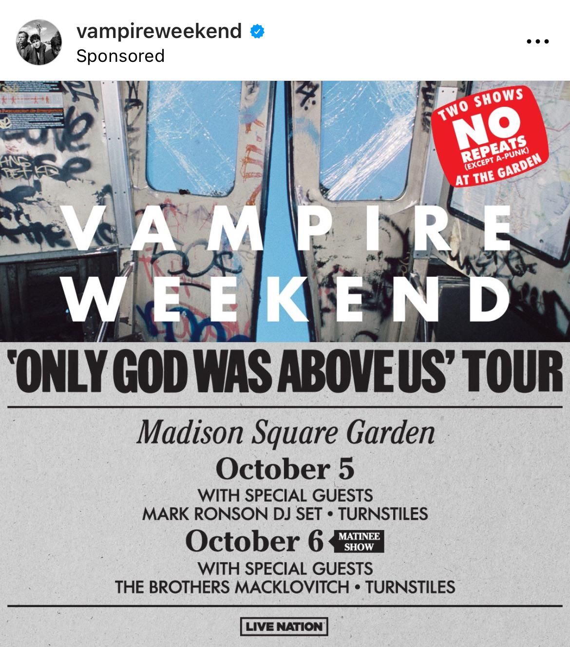 Vampire Weekend with Turnstiles and The Brothers Macklovitch