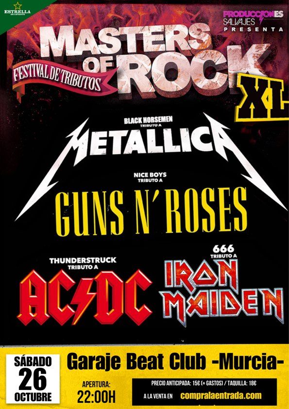 Festival de Tributos "Masters of Rock XL": METALLICA + GUNS N' ROSES + AC\/DC + IRON MAIDEN