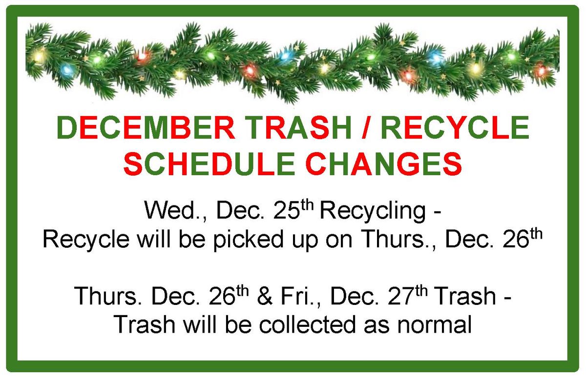 December Tash Recycle Schedule