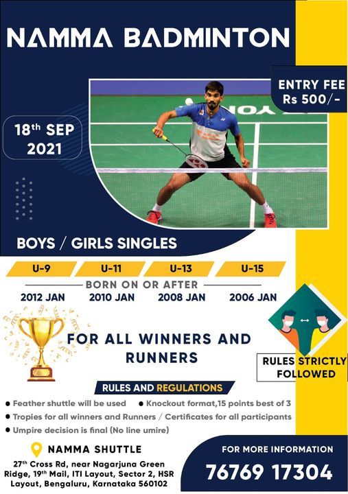 NAMMA BADMINTON TOURNAMENT (18/9/2021), NammaShuttle at HSR 4th Sector