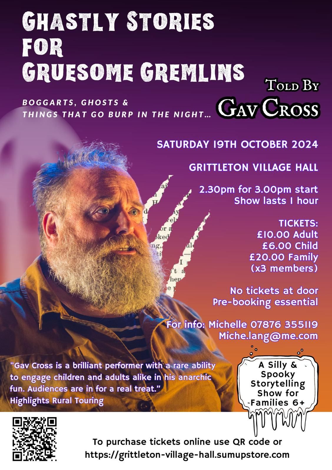 Ghaslty Stories for Gruesome Gremlins told by Gav Cross - Wiltshire Rural Arts Touring