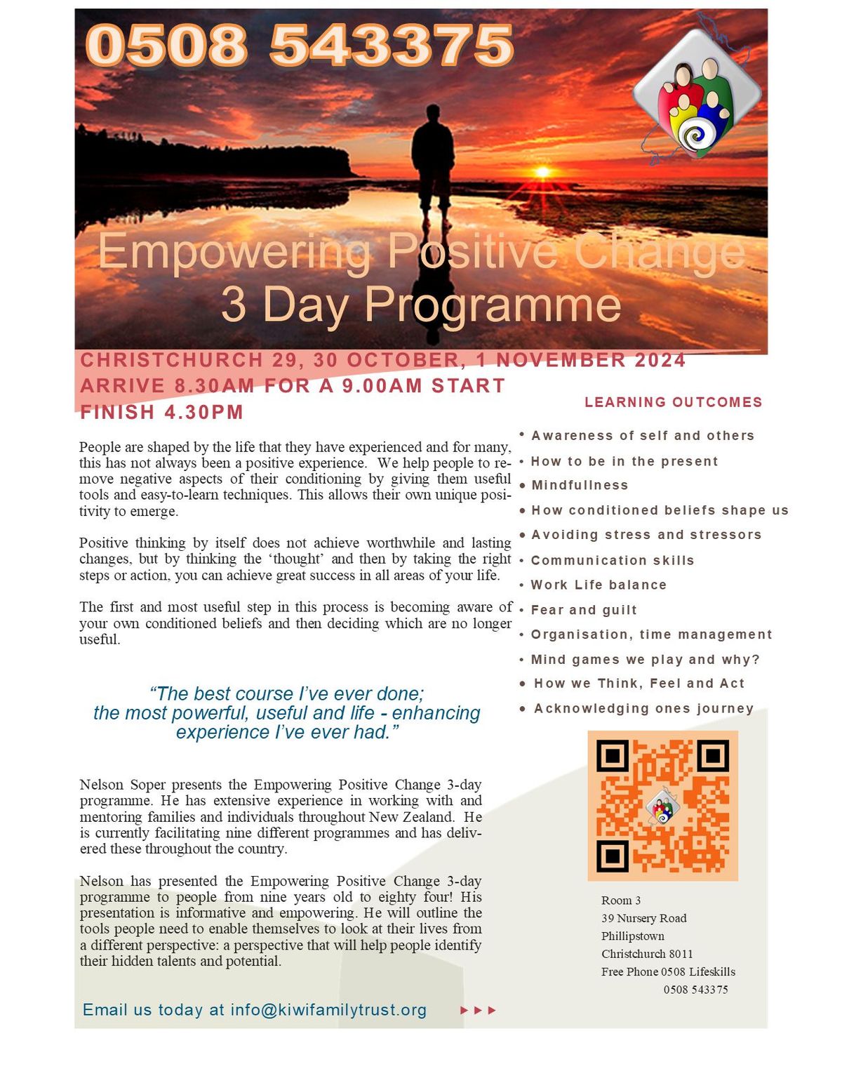 Christchurch 3 day Empowering Positive Change programme