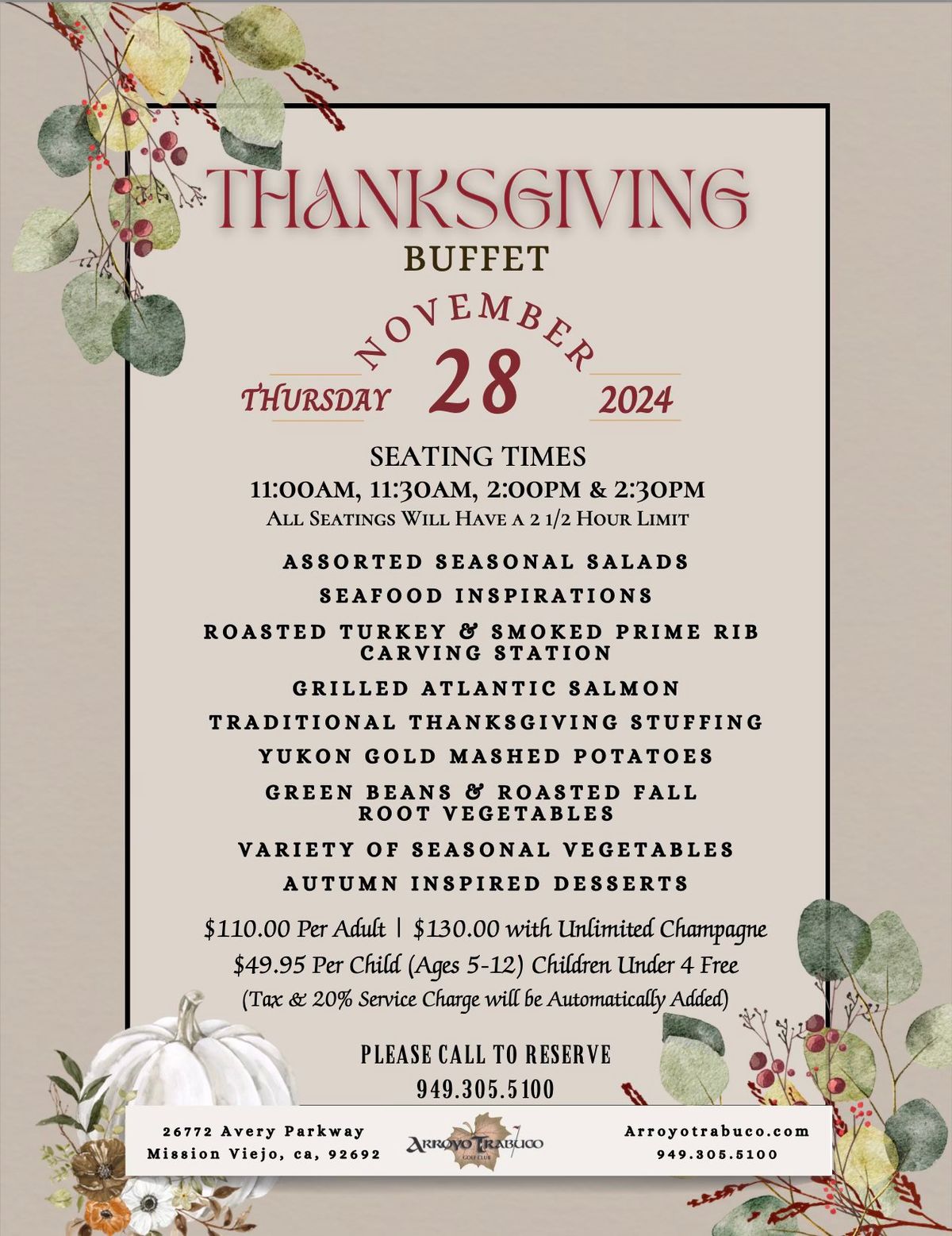 Thanksgiving Buffet at Arroyo Trabuco Golf Club