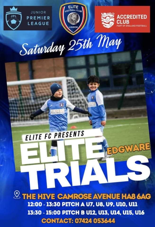 Elite FC - Youth JPL Teams open Trials in EDGWARE 