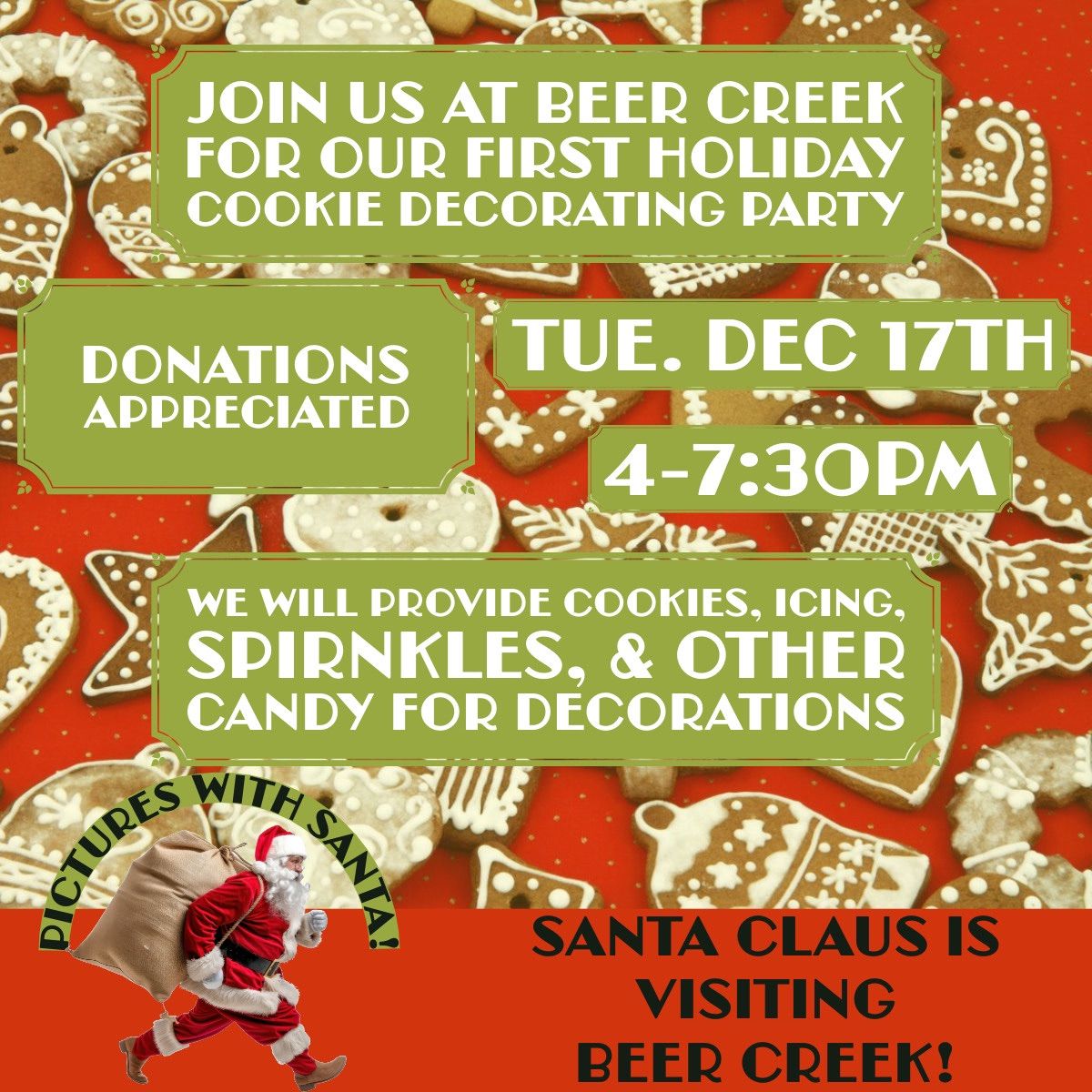 Cookie decorations and pictures with Santa! @ Beer Creek Brewing Co.