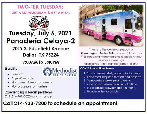 July Two-Fer Tuesday (get a mammogram, get a meal) - Panaderia Celaya