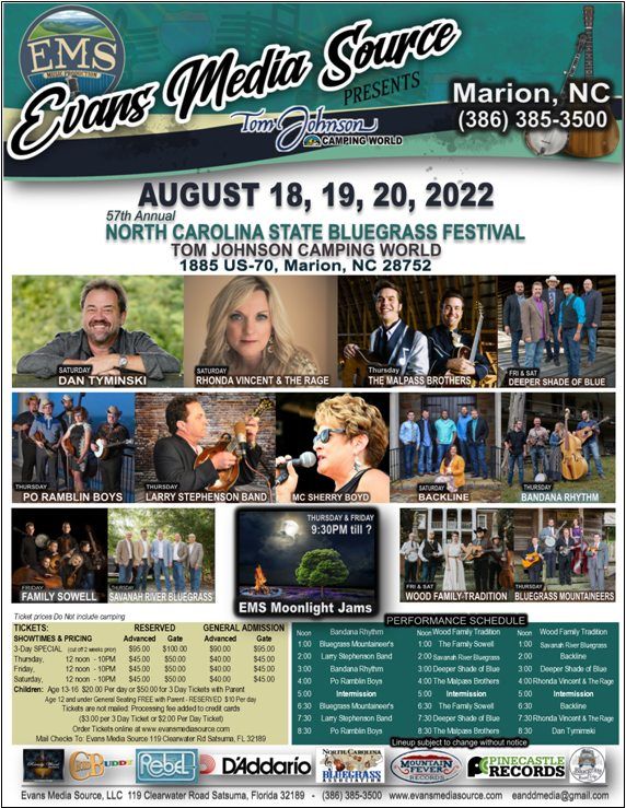 57th NC State Bluegrass Festival, 1885 US70, Marion, NC 287527455