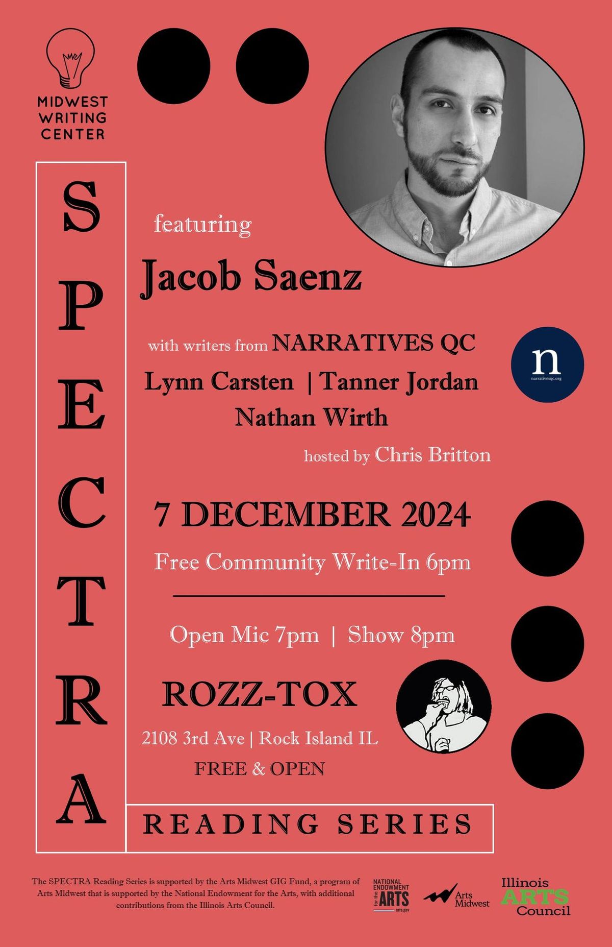 SPECTRA Reading Series 12\/7 featuring Jacob Saenz & Narratives QC