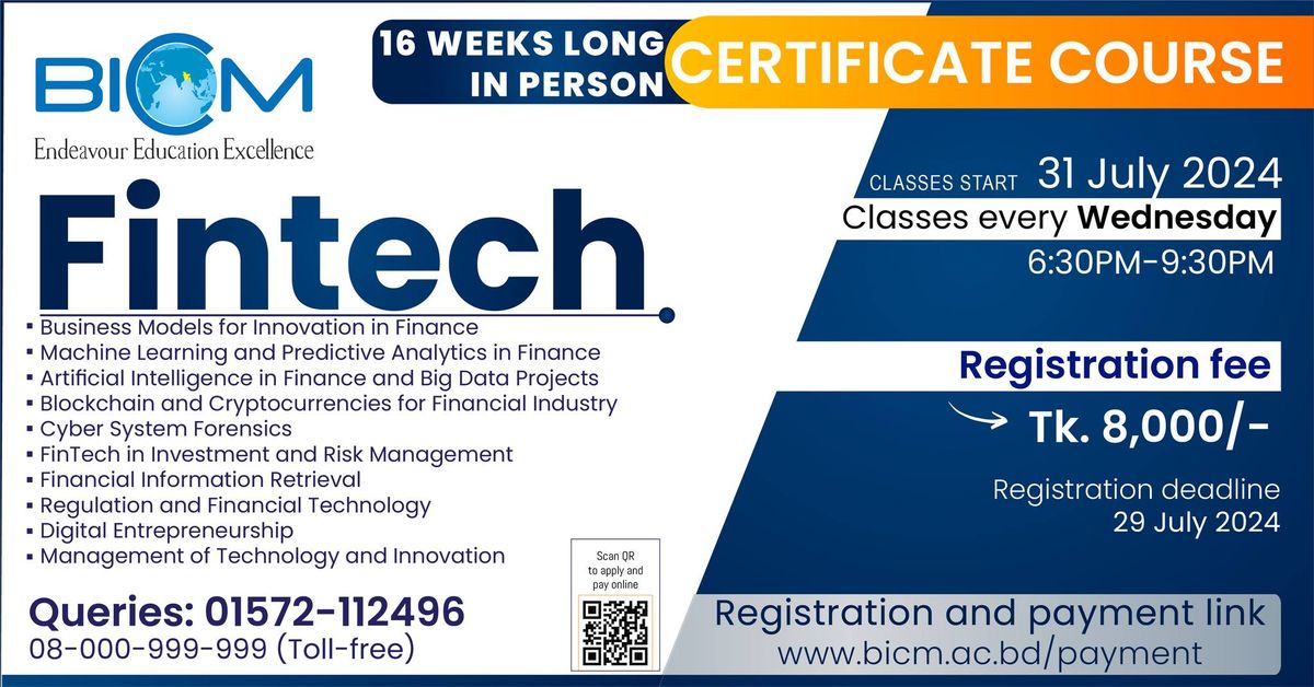 16 weeks long Certificate Course on FinTech