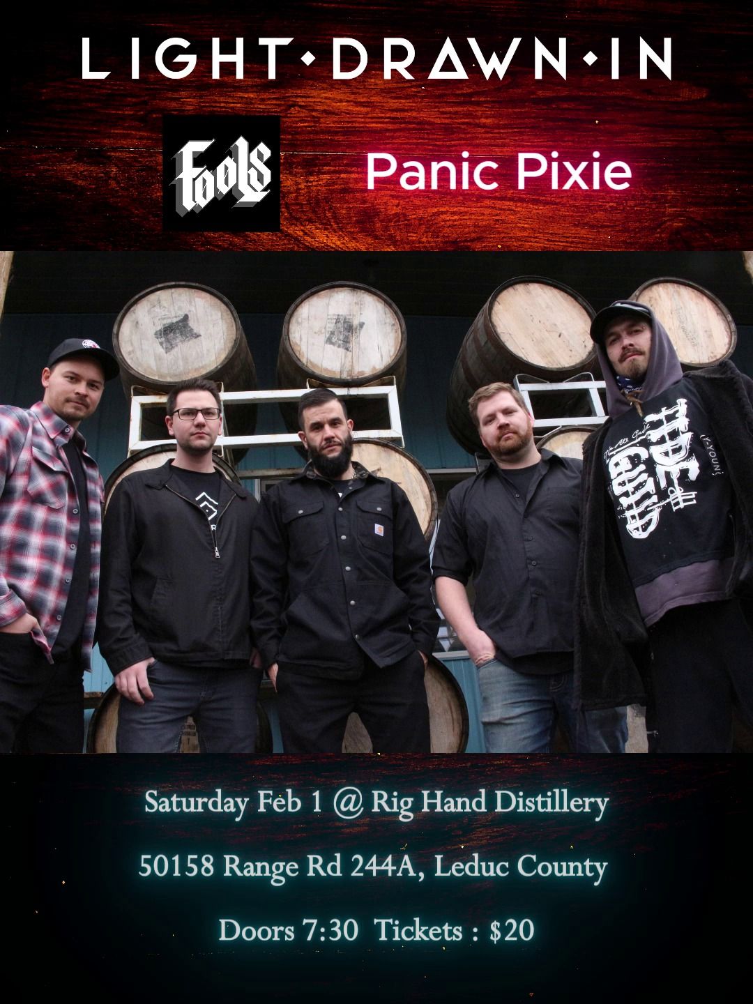 Light Drawn In, Fools, Panic Pixie @ Rig Hand Distillery