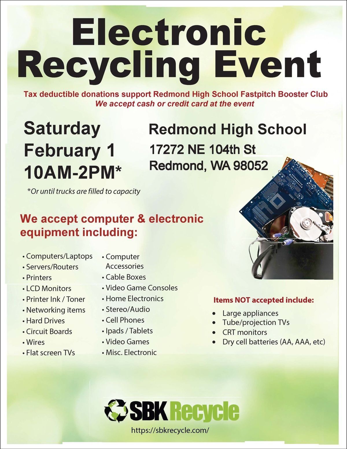 Free Electronic Recycling Event Redmond High School 