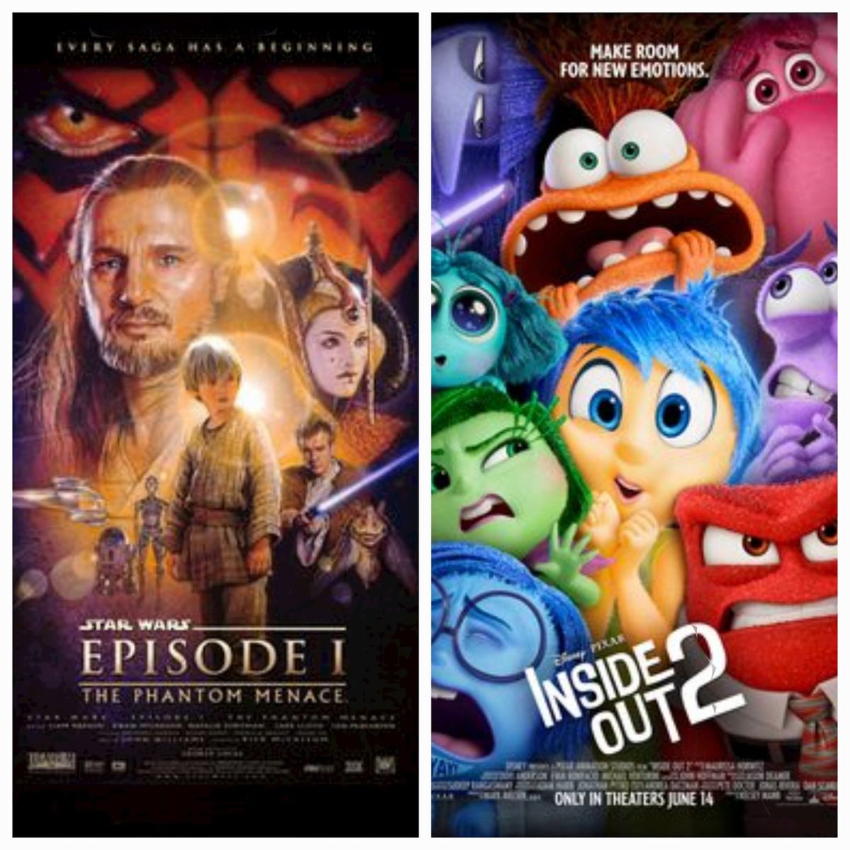 Double Feature of Star Wars Ep. 1 and Inside Out 2