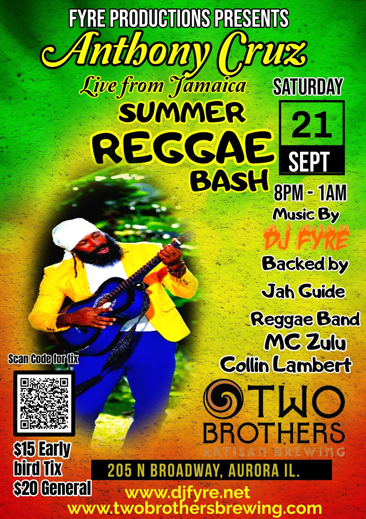 Summer Reggae Bash with Anthony Cruz Live From Jamaica at Two Brothers Roundhouse