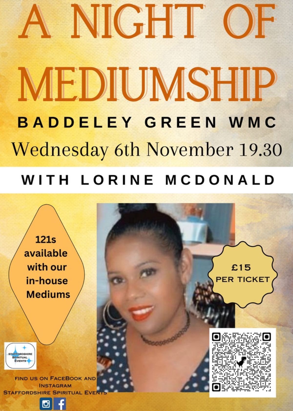 An evening of Mediumship at Baddeley Green WMC with Lorine Mc Donald