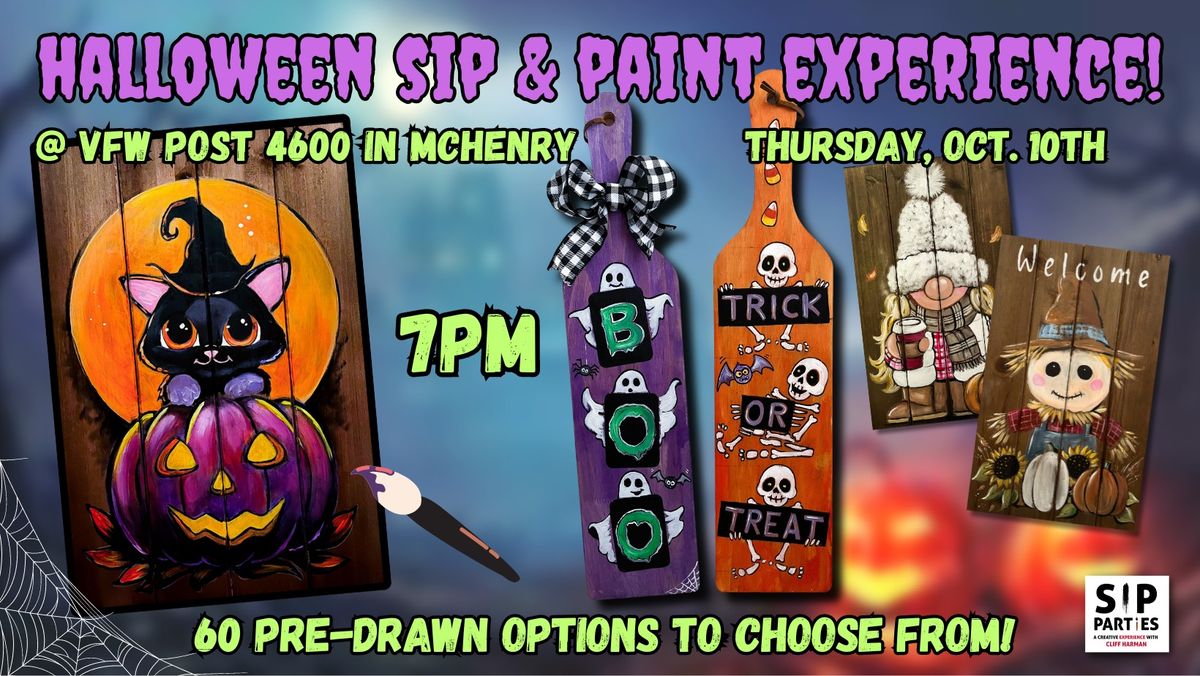 Pre-Drawn SIP & Paint Experience at VFW Post 4600 in McHenry! Thursday, October 10th