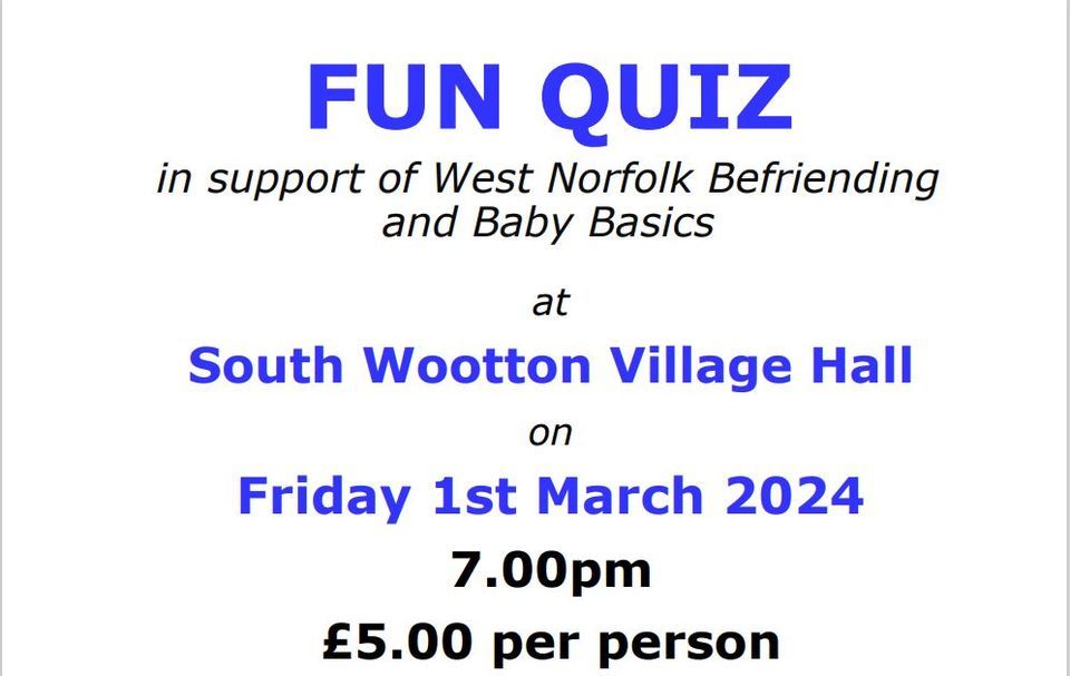 Fun Quiz in support of West Norfolk Befriending and Baby Basics, South