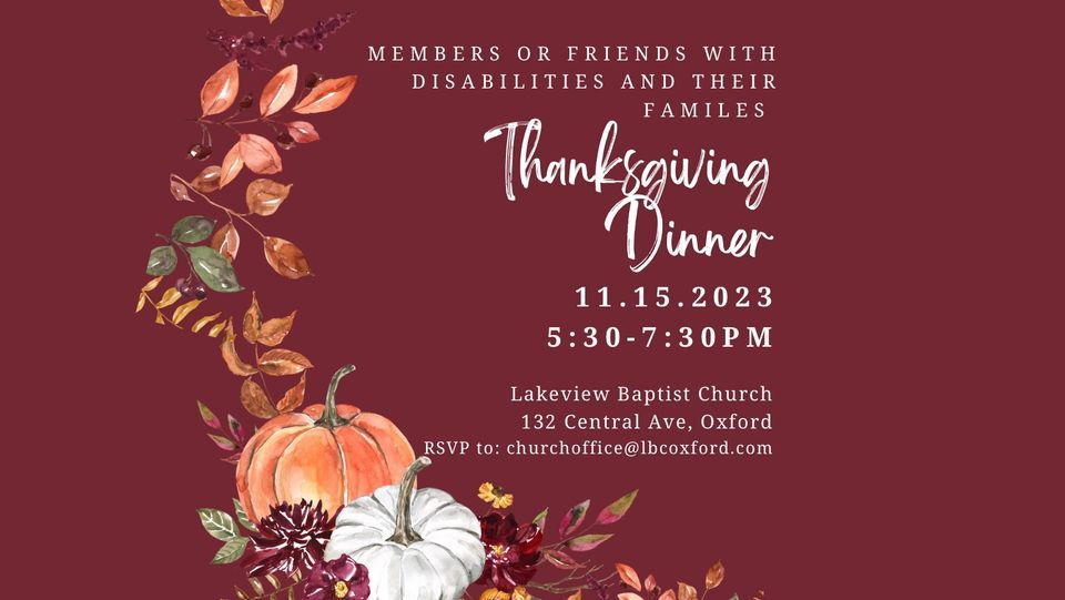 Thanksgiving Dinner , Lakeview Baptist Church Of Oxford, 15 November 2023