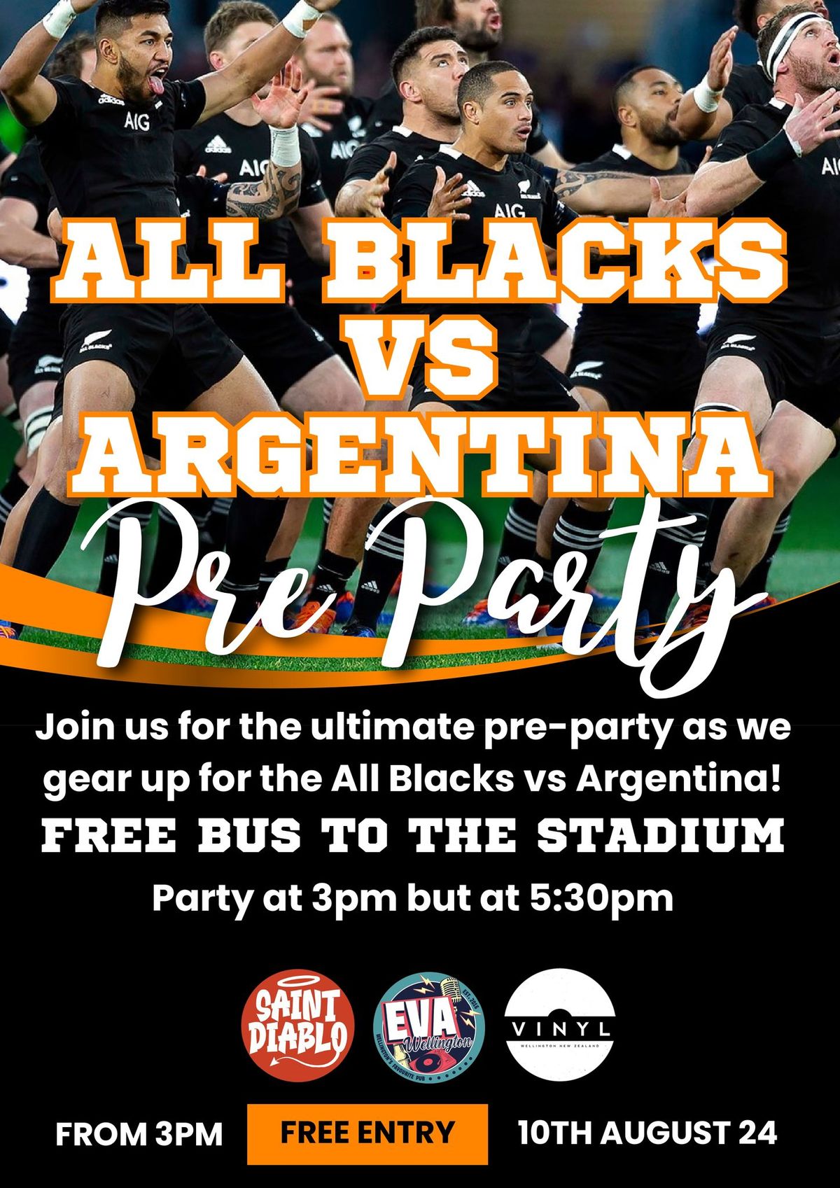 All Blacks vs Argentina Pre Party! - FREE BUS TO STADIUM