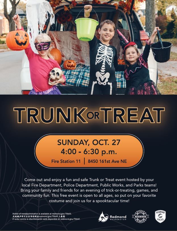 Trunk or Treat with Redmond Fire, Police, Public Works, and Parks